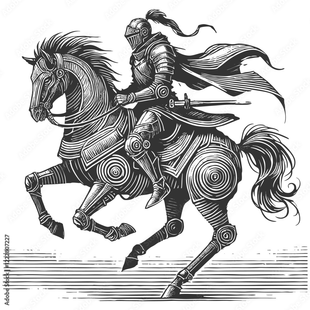 Obraz premium Cyberpunk Knight on Armored Horse vector