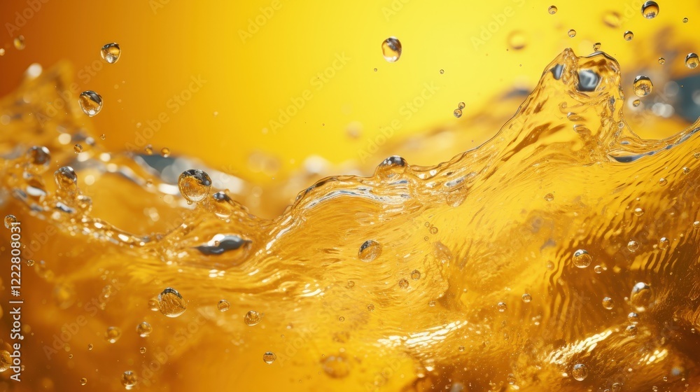 Εκτύπωση καμβά Vibrant Yellow Liquid Splashing in Air with Bubbles and Clear Water Droplets Cap