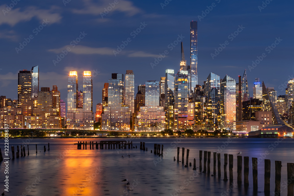 Upper West Side and MIdtown West skyscrapers and Hudson River at twilight. New York City Manhattan skyline Upper West Side and MIdtown West skyscrapers and Hudson River at twilight. New York City Manhattan skyline