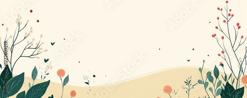 A minimalist floral design featuring soft colors and delicate plants.