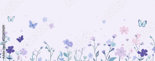 A pastel floral design featuring butterflies and flowers, perfect for backgrounds or decoration.