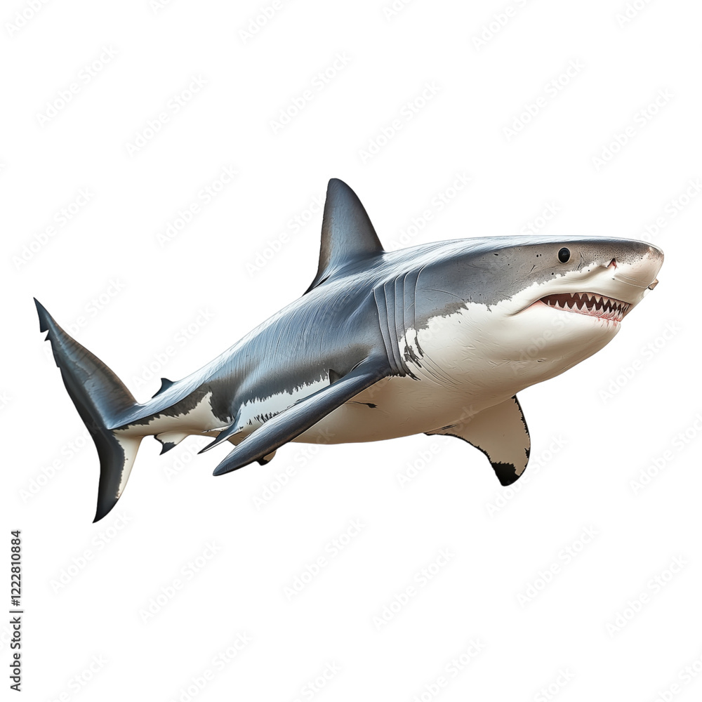 Realistic illustration of a great white shark in profile view, isolated on a transparent background. Ideal for marine life, ocean themes, and educational designs. Realistic illustration of a great white shark in profile view, isolated on a transparent background. Ideal for marine life, ocean themes, and educational designs.
