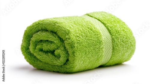 Rolled sports towels in vibrant colors on white background. Generative AI