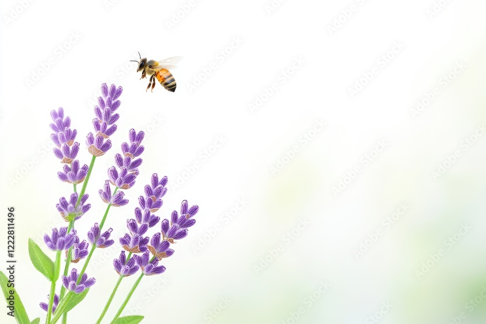 A bee hovering over vibrant lavender flowers in a serene garden setting, showcasing nature's beauty A bee hovering over vibrant lavender flowers in a serene garden setting, showcasing nature's beauty