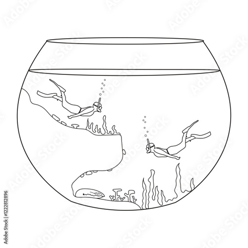 Snorkelers Exploring a Fishbowl