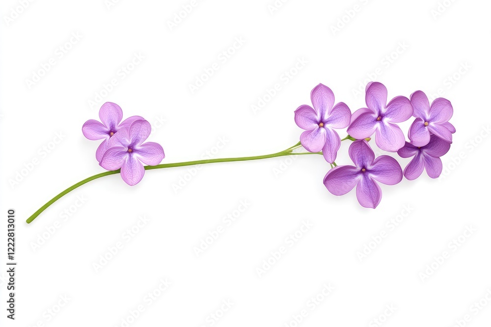 Obraz premium Delicate purple flowers arranged elegantly on a white background, showcasing their beauty and simplicity