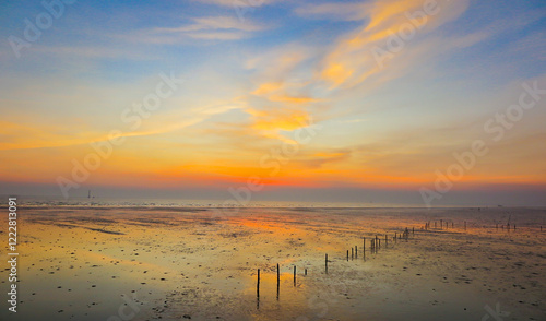 the atmosphere of the beach at sunset