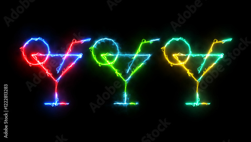 Cocktail glass neon icon. Drink concept. Vector illustration for design.