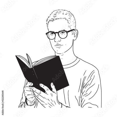 Man with Book Design - Minimalist Line Art for Men Reading Books - Man Reading Book Vector - Man Reading Book Doodle - Reading Illustration - Man Reading Book Line Art
