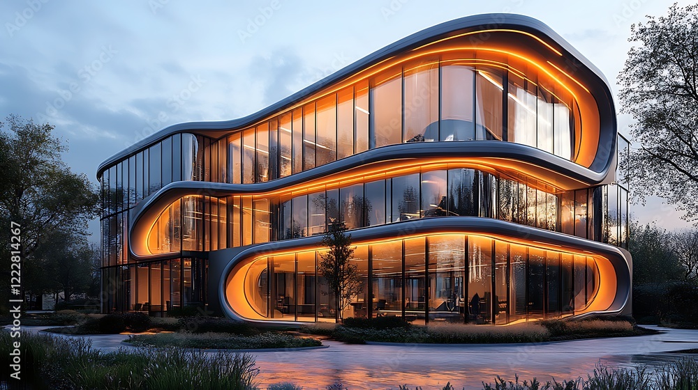 Fototapeta premium Modern office building with full glass wall high resolution image