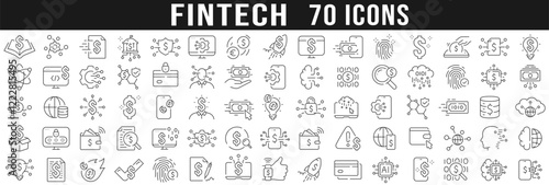 Big set of fintech related line icons. Finance, money, technology etc. Editable stroke