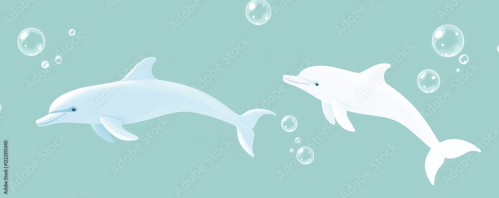 Two playful dolphins swimming in a serene underwater environment with bubbles. Two playful dolphins swimming in a serene underwater environment with bubbles.