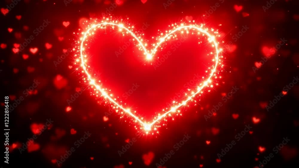 Red sparkling heart animation. Romantic bright background. Love concept. For social media, website. Romantic Valentines day video. With copy space.