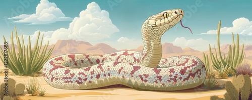 Dazzling snake with patterned scales desert theme cartoon drawing pastel photo