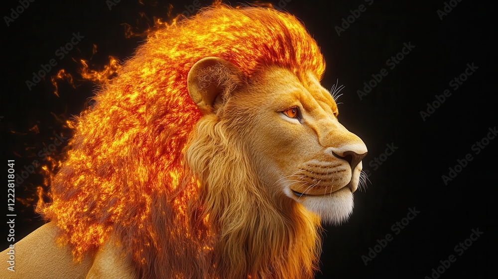 Naklejka premium Radiant lion with a fiery mane savannah theme 3D render Complementary Color Scheme