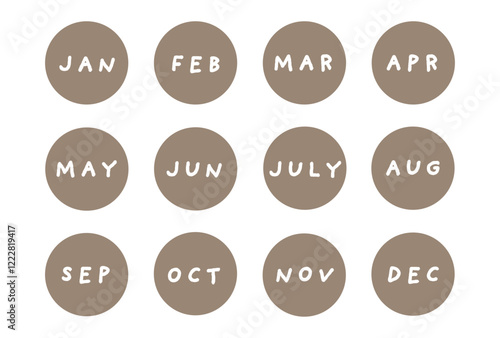 12ヶ月の英語表記の文字イラストセット
