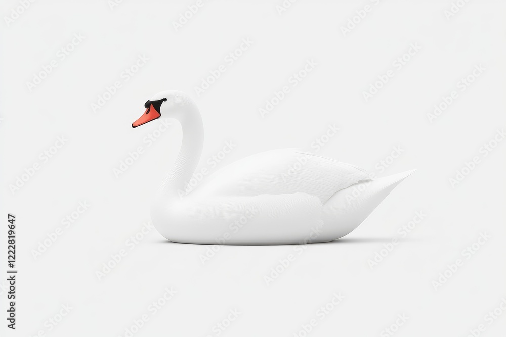 Fototapeta premium A serene white swan gracefully floats on a calm surface, embodying tranquility in a minimalist setting