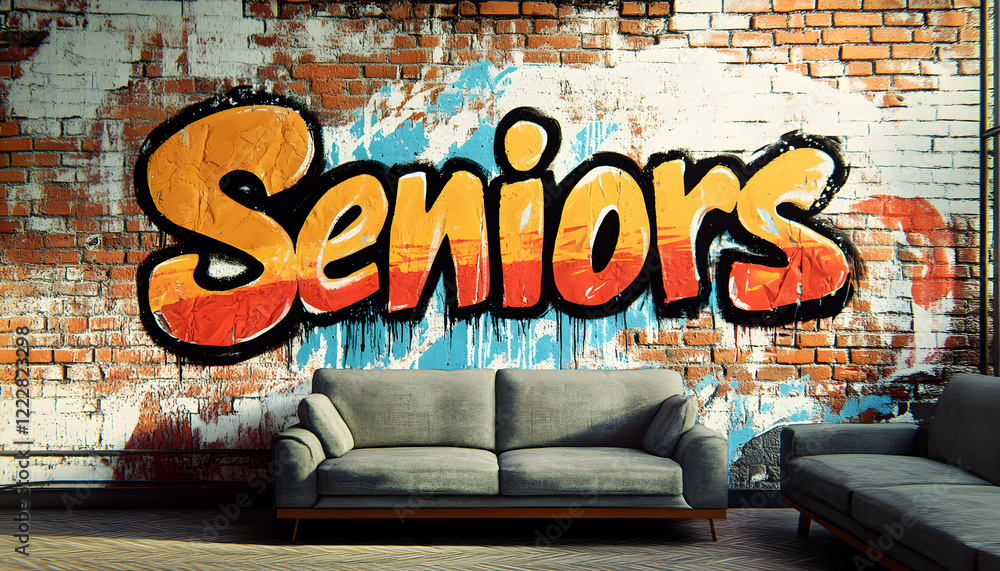 Fototapeta premium Stylish graffiti art on a brick wall featuring the word 