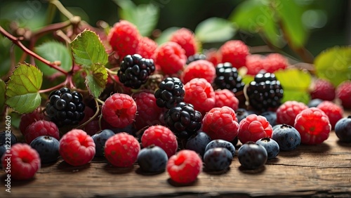 Wallpaper Mural A close-up view of blackberries growing on a wooden surface. Torontodigital.ca