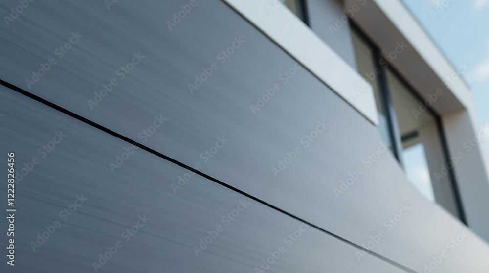 Fototapeta premium Sleek Modern Architecture: Geometric Lines and Grey Metal Facade of a Contemporary Building