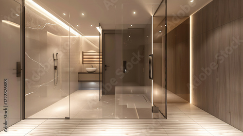 Modern Minimalist Bathroom with Walk-In Shower and Glass Partition