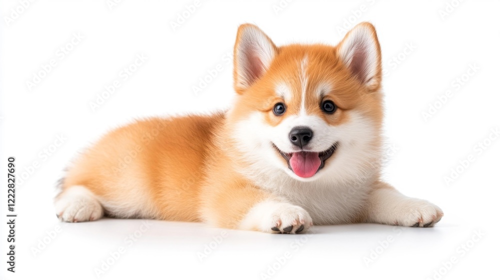 Obraz premium Adorable puppy smiling on white background. Generative AI