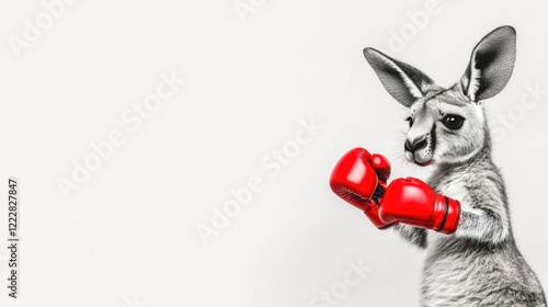 Kangaroo in red boxing gloves white background