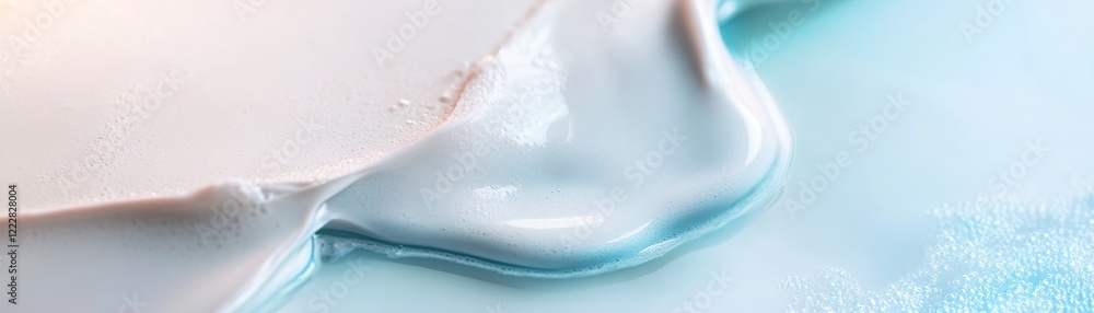 Fototapeta premium Abstract design showcases flowing water veins in vibrant shades of blue and turquoise against a smooth white-to-blue gradient background. Clear space allows for text overlay, enhancing versatility