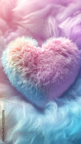 A soft pastel-colored heart-shaped furry phone sits amid plush, colorful fibers, creating a whimsical atmosphere. Its vibrant hues radiate joy and charm, perfect for a cozy retreat