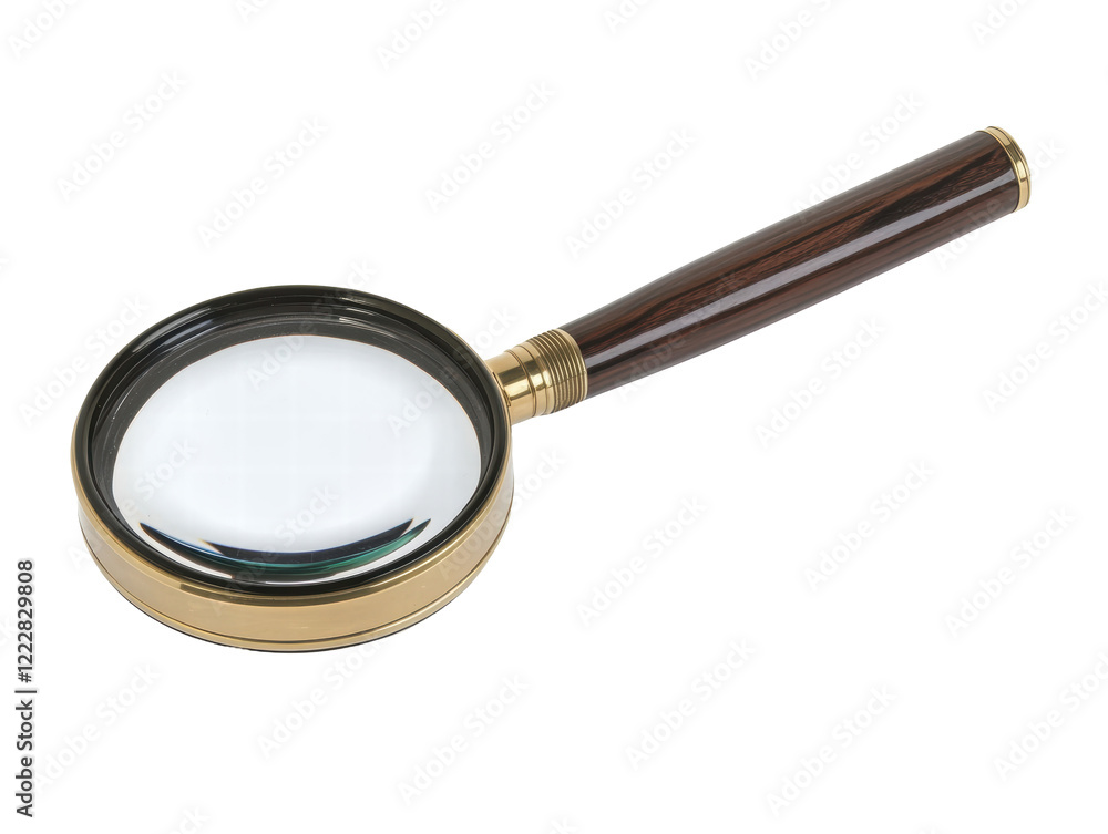 Isolated Brass Framed Magnifying Glass with Wooden Handle Isolated Brass Framed Magnifying Glass with Wooden Handle