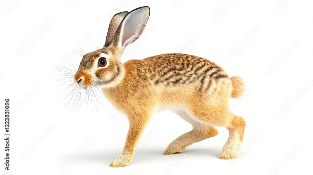 Fototapeta premium Alert Brown Rabbit on White