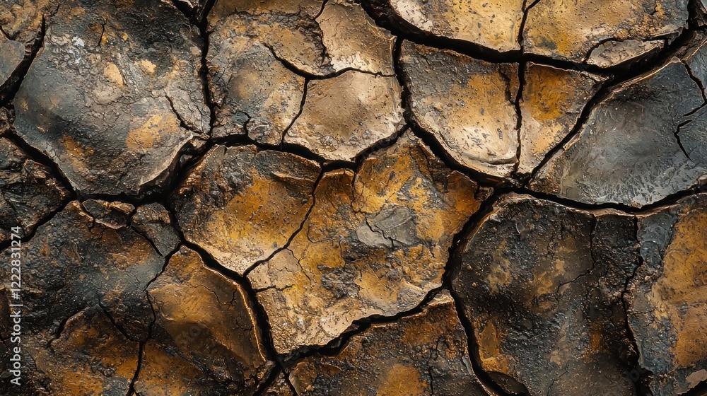 A close-up of cracked, dried mud in earthy tones. A close-up of cracked, dried mud in earthy tones.
