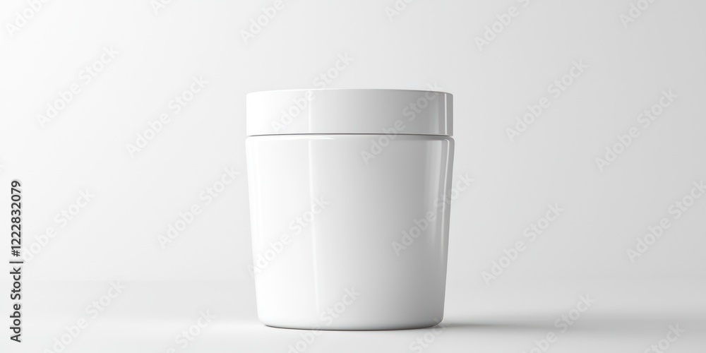 A plain white container with a lid, suitable for storage or packaging. A plain white container with a lid, suitable for storage or packaging.