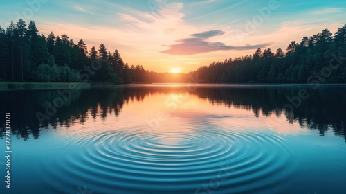 Wallpaper Mural Serene Sunset Over Still Lake With Concentric Ripples Torontodigital.ca