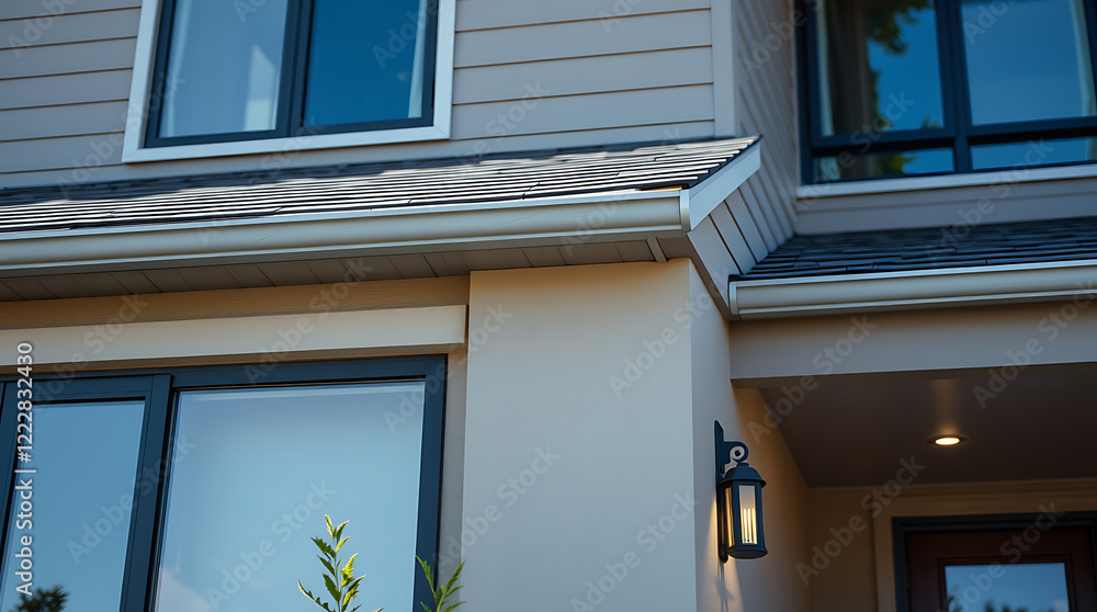 Fototapeta premium Modern House Exterior: Architectural Design, Gray Facade, New Home Construction