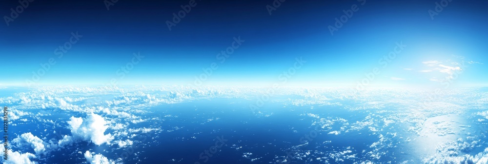 High Above The Bright Blue Ocean With Scattered Wispy Clouds And Spacious Vivid Clear Sky, High Above The Bright Blue Ocean With Scattered Wispy Clouds And Spacious Vivid Clear Sky,