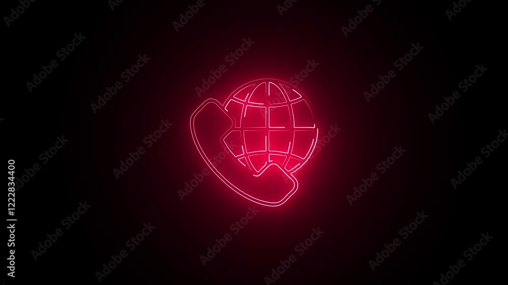 Glowing neon International call icon isolated on black background. HD Video motion graphic animation Glowing neon International call icon isolated on black background. HD Video motion graphic animation