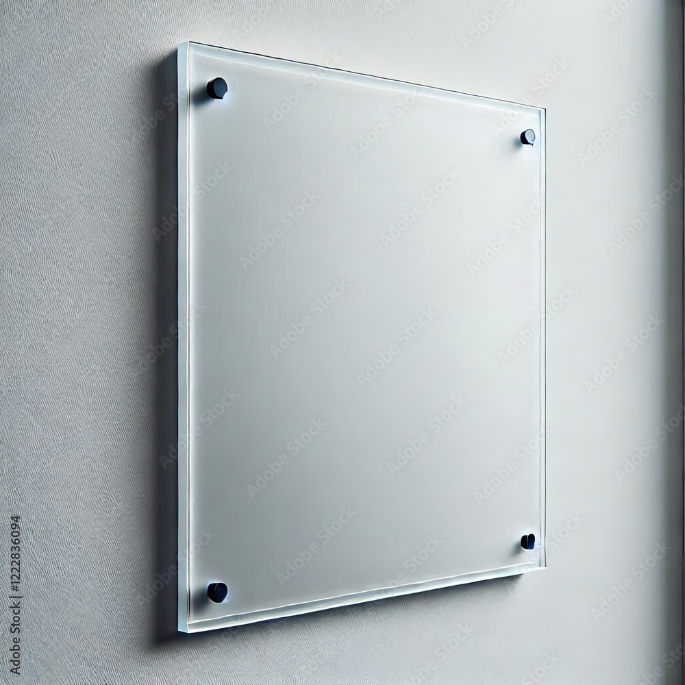 Close-up view of a blank, rectangular sign affixed to a white wall.
Close-up view of a blank, rectangular sign affixed to a white wall.