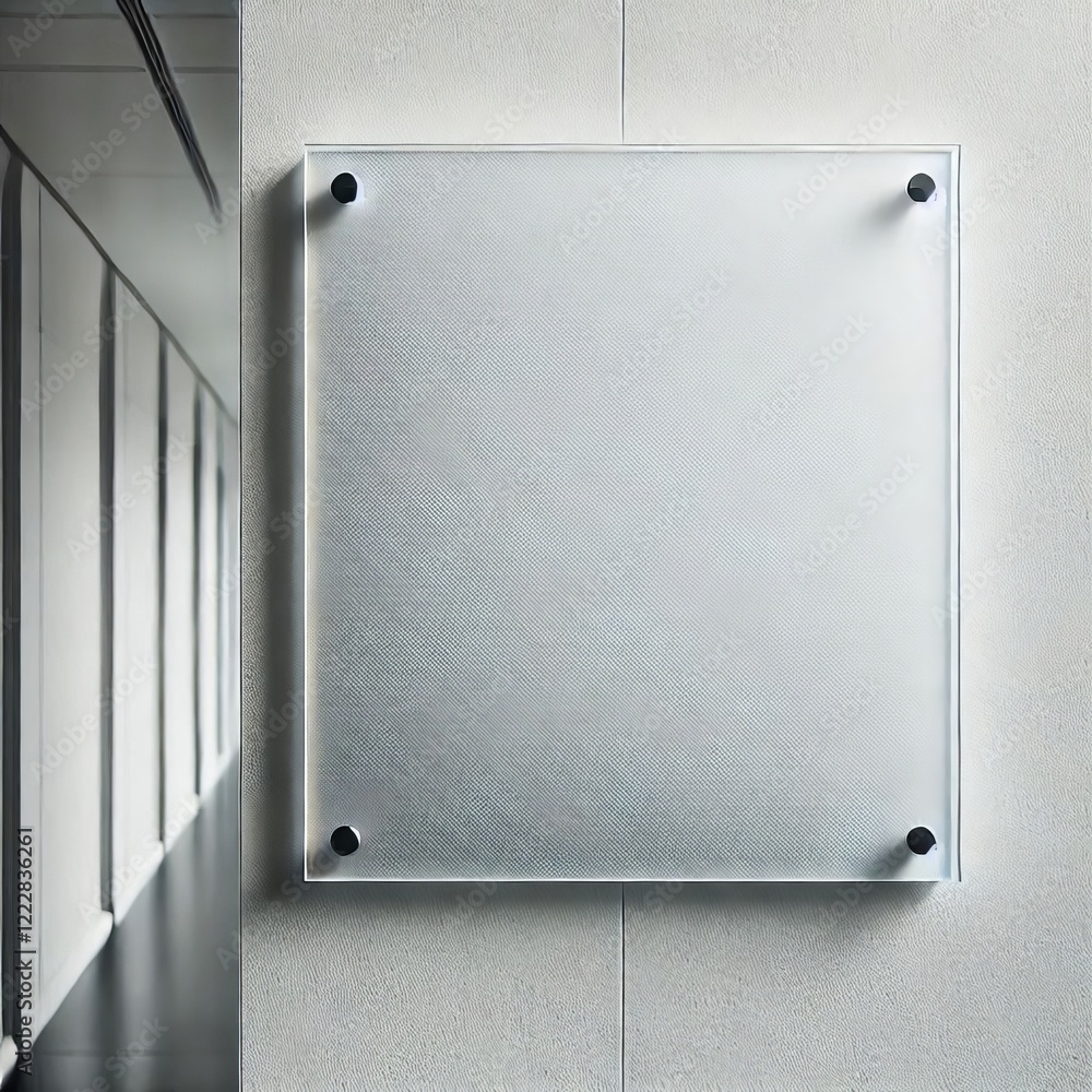 Close-up view of a blank, rectangular sign affixed to a white wall.
Close-up view of a blank, rectangular sign affixed to a white wall.