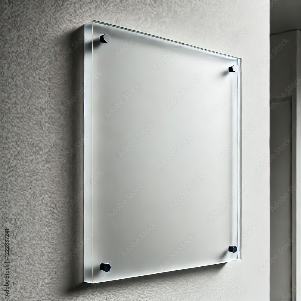 Close-up view of a blank, rectangular sign affixed to a white wall.
Close-up view of a blank, rectangular sign affixed to a white wall.