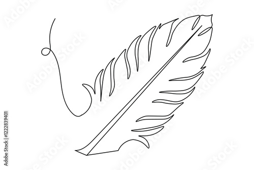 Bird feather Continuous one line art drawing and black white of illustration vector icon