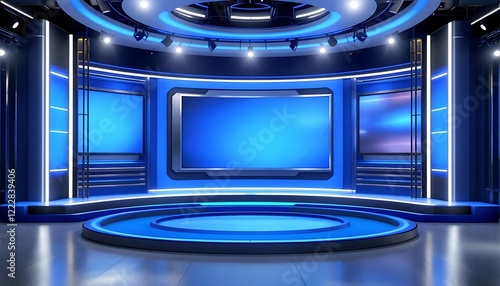 Modern Blue Television Studio News Set Design Broadcast Background