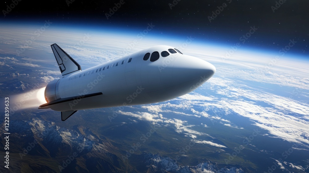 Fototapeta premium Spacecraft Ascending Above Earths Atmosphere