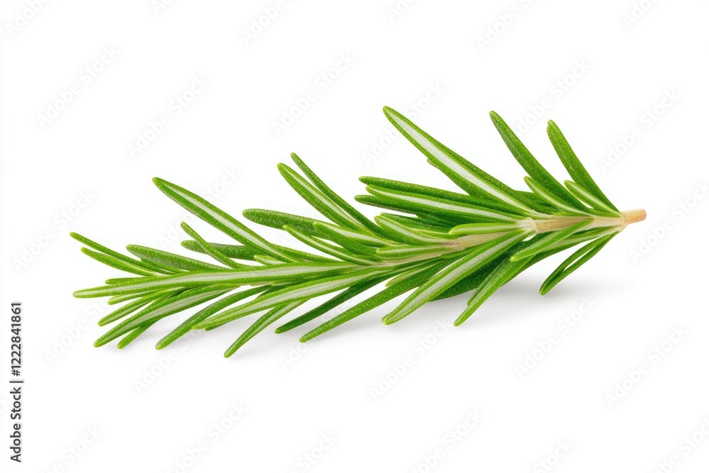 Fresh rosemary sprig isolated on white background, showcasing vibrant green leaves for culinary use Fresh rosemary sprig isolated on white background, showcasing vibrant green leaves for culinary use