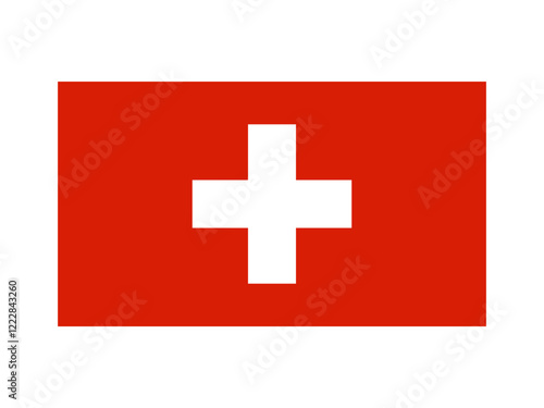 Switzerland national flag isolated on white. Official colors and image of the cross, simple flat design. Vector clipart or icon for Swiss events and news illustration, travel or politics banner.