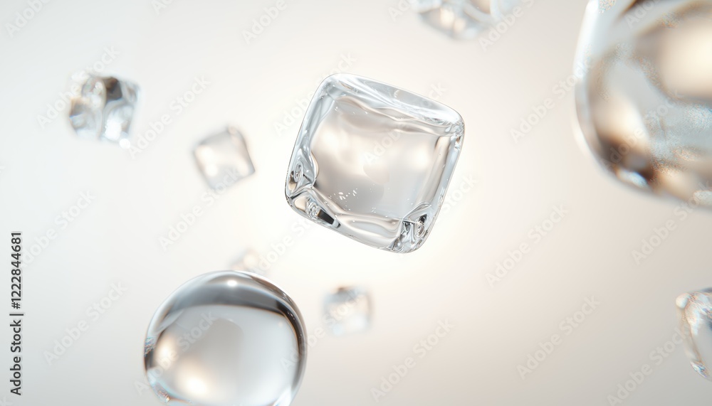 A dynamic composition of glowing geometric shapes, including spheres and cubes, floating in a soft gradient environment A dynamic composition of glowing geometric shapes, including spheres and cubes, floating in a soft gradient environment