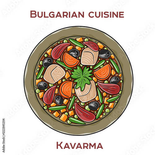 Kavarma is a traditional Bulgarian stew made with marinated meat, vegetables, and spices, slow-cooked to perfection.