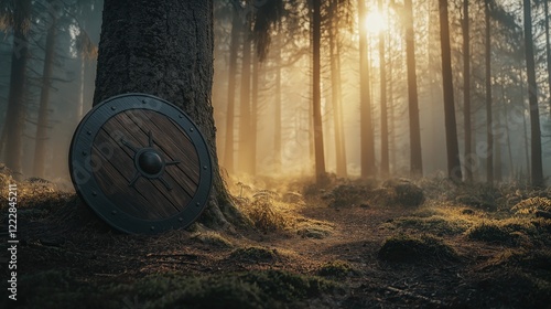 Mystical Forest with Shield and Soft Light photo