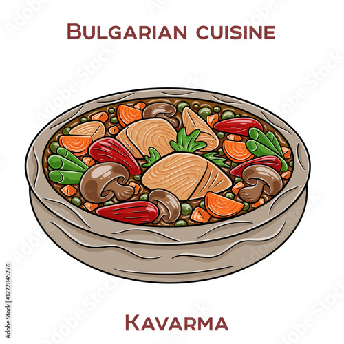 Kavarma is a traditional Bulgarian stew made with marinated meat, vegetables, and spices, slow-cooked to perfection.