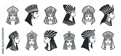 Cleopatra logo. queen monochrome icon, linear silhouette empress woman face head beauty salon design ancient egypt vector illustration